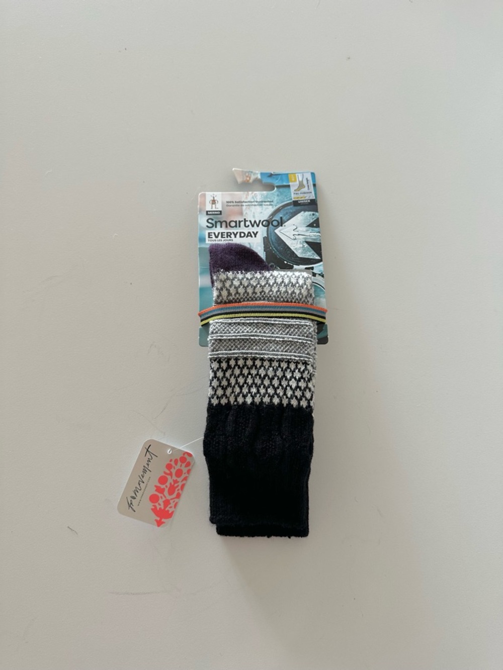 NEW Smartwool Popcorn Cable Crew Socks Black Purple L Unisex M9-11.5 W10-12.5